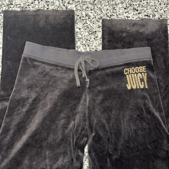 🍑🍑Juicy Couture Charcoal “Choose Juicy" Velour Pants Inseam 33" Large - Picture 5 of 5